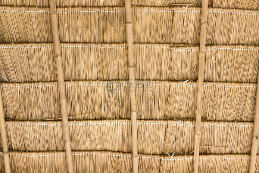 干燥竹子棕色的在乡间小屋内塔克顶的里面图片