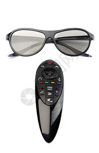 透明3D眼镜和遥控电视白色的孤立电视复制技术图片