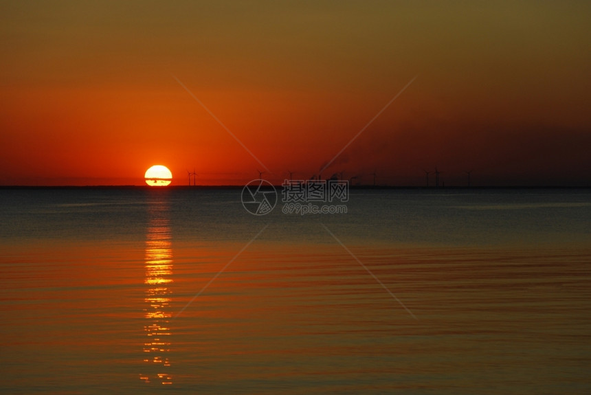海洋水奥兰瑞典波罗的海日落多彩色图片