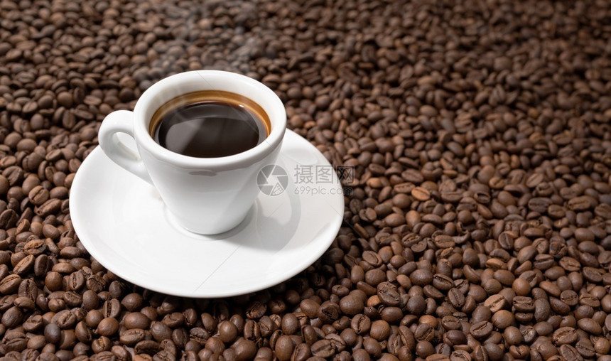 瓷种子Espresso咖啡杯烤豆背景面可口图片