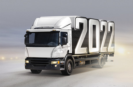 新年卡车物流白卡车在冬季新年运送20风暴未来背景