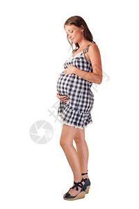 产假父母未出生孤立在白种背景上的年轻怀孕女青图片