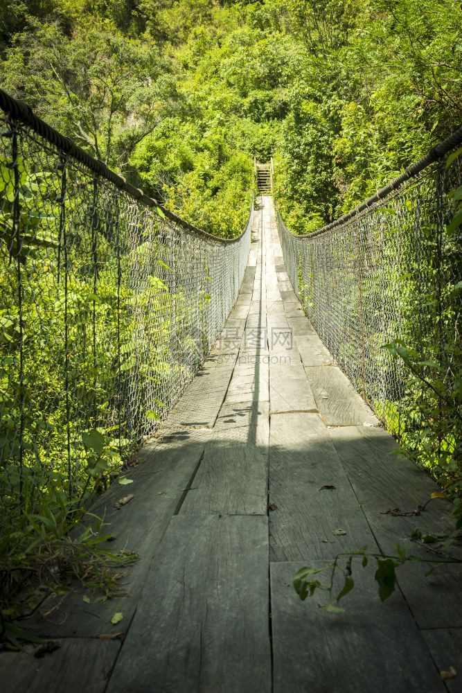 帕纳哈切尔中美洲危地马拉河上森林人行大桥中美洲央图片