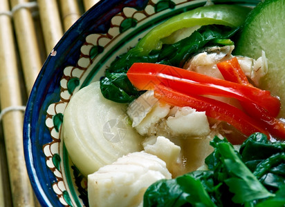 新鲜的午餐柬埔寨Samlarmachu高棉语为酸汤图片