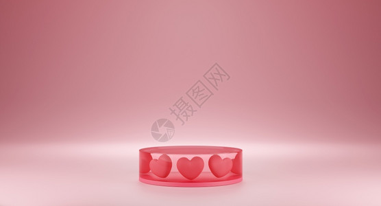 情人节概念红心气球以粉色背景3D投影为标志和圆环背景工作室平台天图片