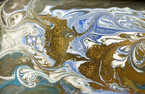 金色大理石纹设计蓝色和金大理石图案流体艺术海闪光大理石花纹图片
