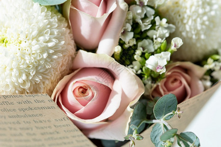 一种柔软的粉红玫瑰聚集在一个美丽的花束横向工作室拍摄花瓣盛开图片