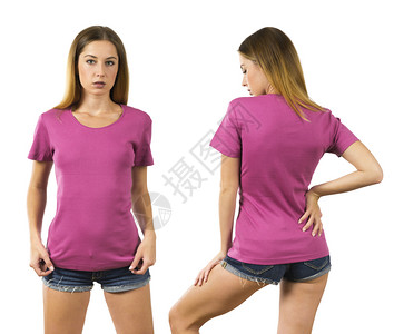 正面常设照片中一位妇女穿着白粉红色T恤准备为你设计或艺术作品成人图片