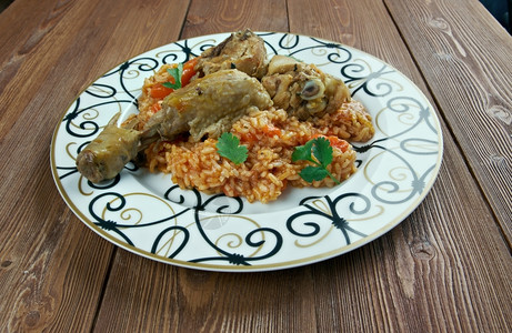 胡椒布基纳法索非洲烹饪肥大米白饭鸡图片