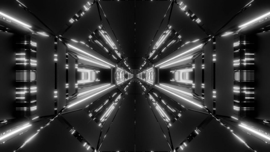 科幻插图无尽的冷亮反光3图示背景壁纸设计时尚的SCFi艺术室3d配有闪光照明的亮清洁未来空间星系库式隧道走廊并配有凉亮的反光3图图片