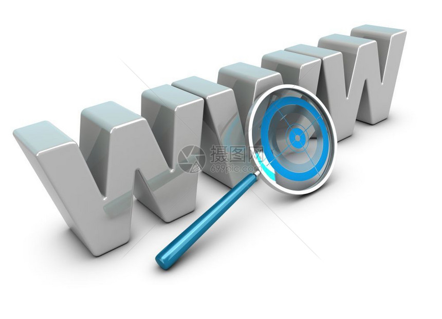 超过控制搜索WWW3D字母在白色背景上带有放大器包括一个蓝色目标互联网分析络概念图片