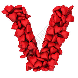 男朋友爱V字母由小红心3d在白背景上插图浪漫背景图片