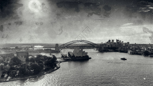 歌剧城市悉尼澳洲市天际和著名港湾地区全景空中观测新南威尔士州图片