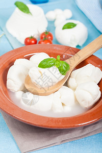 红陶多汁的牛奶瓷锅中意大利新鲜奶制品图片