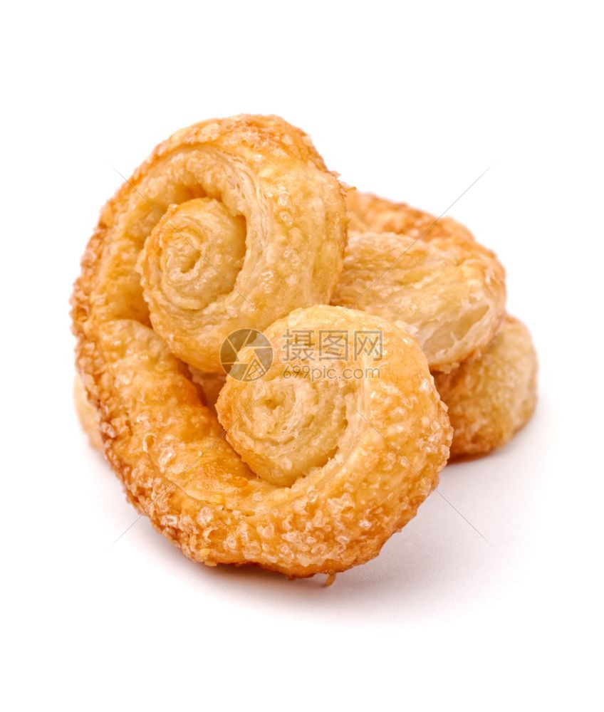 早餐糕点食物和饮料组装的松糕饼干在白色背景上孤立的薄饼干糖图片