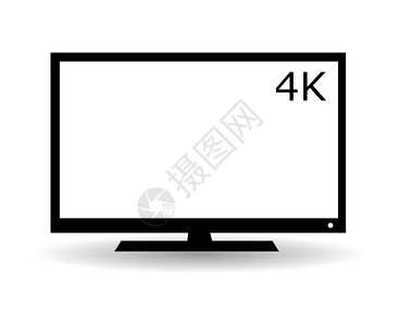 带有4K符号和阴影的黑色平面LCD电视矢量图标轮廓白色的黑图片