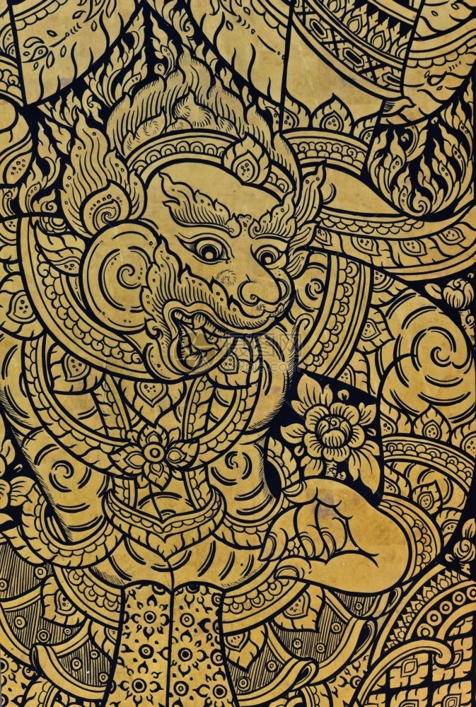 亚洲人金子古老的泰语哈努曼猴子艺术花图片