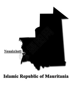 边界学习挂着和指定首都名称的毛里塔尼亚伊斯兰黑色轮廓HMR大陆图片