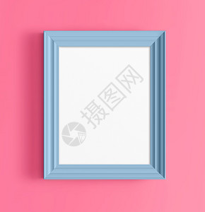 粉红色墙壁上的蓝相框艺术架图片