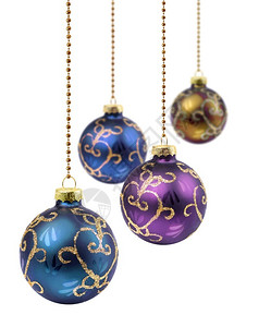 四色圣诞彩蛋挂在白色背景上孤立的Retro颜色圣诞彩蛋装饰品闪光季节图片