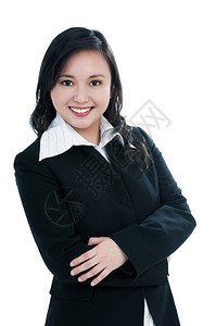衣领公司的成功一位美丽商业女人肖像在白色背景下微笑图片