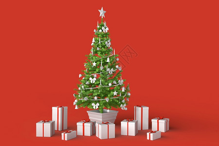 马卡罗夫冬季带礼物盒的最小圣诞树3D招标有创造力的简单设计图片