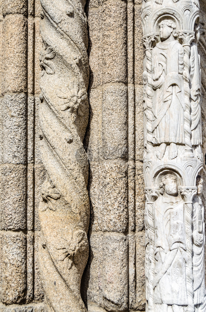 建筑细节西班牙圣地亚哥的孔波斯特拉大教堂外墙遗产建筑的卡米诺图片