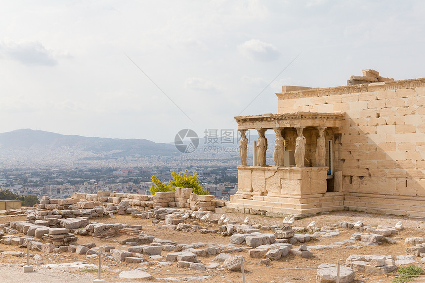 雅典希腊和本城的雅典希腊和本市的雅典大都会埃勒希海姆寺庙雅典娜蓝色的纪念碑图片