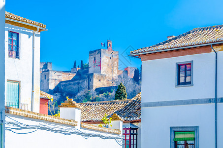 城市景观旅游西班牙语南部安达卢西亚州格拉纳达建筑的多彩插图图片