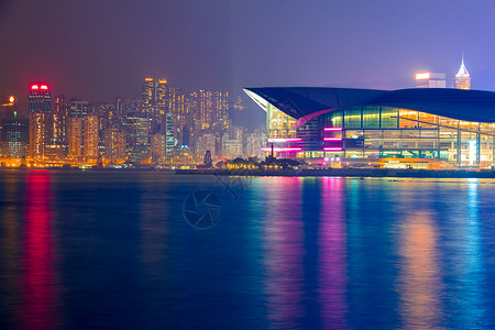 建筑学辉光香港夜景岛堤及会展中心夜灯香港堤及会展中心天际线图片