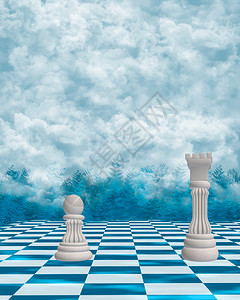 国际象棋主教环境草皮树木云背景下的国际象棋设计图片