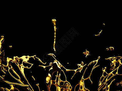 流动水抽象的液态金或油溢出和喷洒在黑色3D介质上分离图片