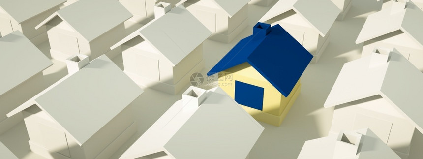 许多房屋一为蓝色全景图象使成为网络真实的图片