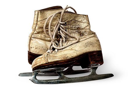 每个冬天一对女滑冰鞋相互对着方孤立在白色背景上皮革图片