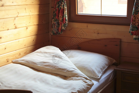内部的床单和枕头在新小屋的床上棉布覆盖图片