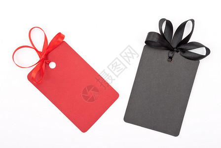 红色丝带标签假期带有弓首的礼品标签黑色空设计图片