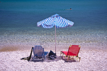 海边的遮阳伞和沙滩椅图片