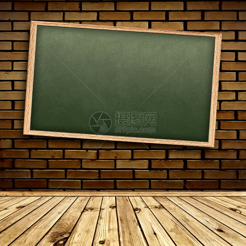 空的有质感材料学校黑板在墙壁的砖上黑板在图片