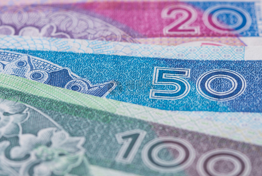 纸由抛光兹罗提钞票制成的彩色背景银行欧洲图片