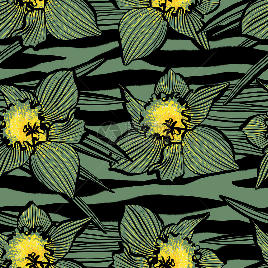画花的用于纺织品印刷壁纸包装网络背景和其他模式的花草设计以春缝合无插图填充花粉设计并配有春花天图片