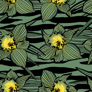 科奎尔画花的用于纺织品印刷壁纸包装网络背景和其他模式的花草设计以春缝合无插图填充花粉设计并配有春花天插画