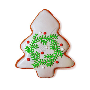 小吃食物圣诞姜饼干在白色和路边隔离冬天图片