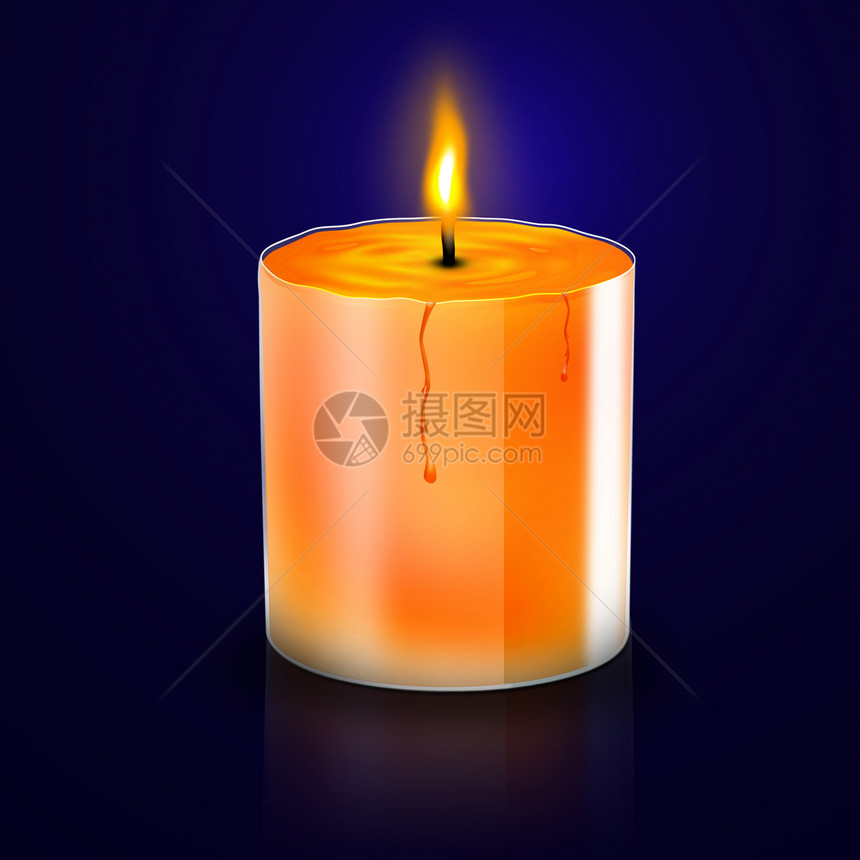 单身的深蓝色背景上单橙蜡烛耀斑假期图片