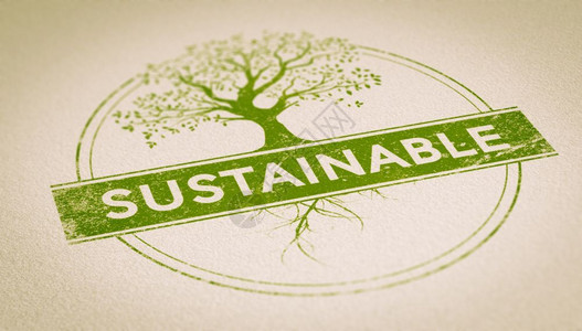 永续活力插图由一棵树和在圆圈内可持续并具有深度实地效果的词句组成纸页上绿色橡胶印章上绿色橡皮图用于展示可持续和环境的概念图象以及生物插画