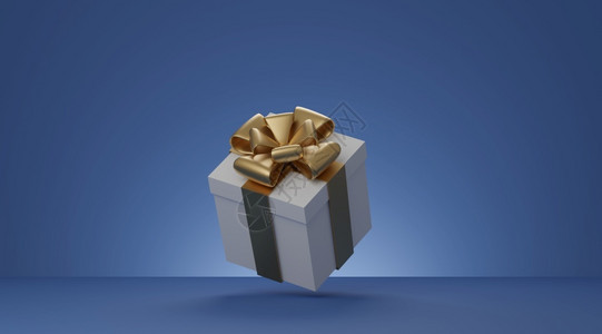 购物三姐妹圣诞和新年礼物盒白色品蓝底三彩金丝带3D工作室纸购物设计图片