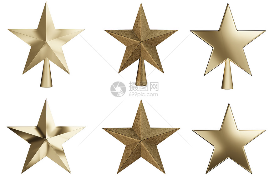 优胜者杯礼物美丽的金色星设置在白背景上圣诞明星图标3D图片
