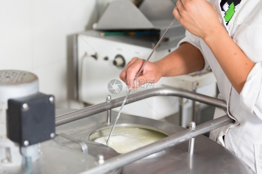 手工艺用新鲜牛奶在锅里做酪制造商形式业图片