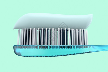 塑料软毛刷有色粘贴修饰带牙膏的刷特写3D渲染设计图片