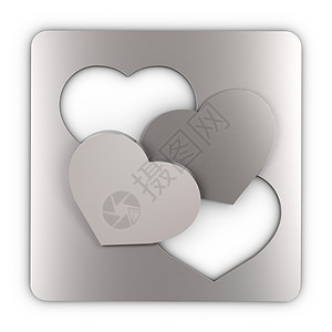 两颗心切成一块金属板然后将一个放在另块上爱的平方图像概念情的两颗心在一起爱的概念团结浪漫庆祝设计图片