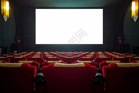 娱乐带有红色座位和宽白屏幕的电影厅大红色的图片